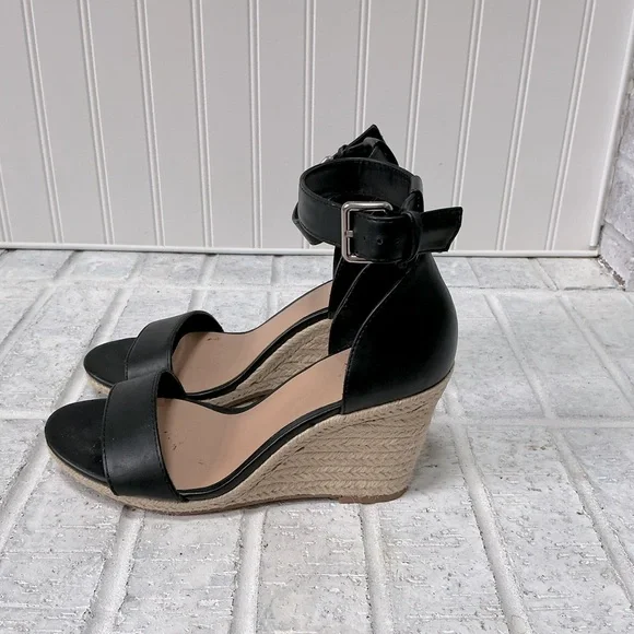 A New Day Ankle Strap Open Toe Espadrille Wedge Sandals Black - Picture 4 of 10